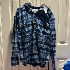 American Eagle men’s plaid hooded flannel NWT